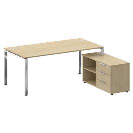 Metal System Direct Стол руковододителя с тумбой правый БГ.СРТ-5.9 (R) Акация/Нерж. сталь 1900*1720*750 - Фото предпросмотра