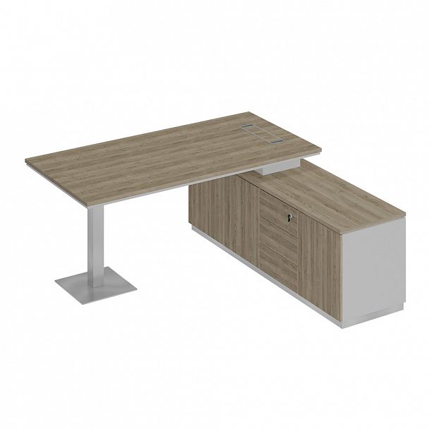 Стол руководителя на опорной тумбе (левый/правый) "City" СИ 101 дуб гладстоун светлый/белый премиум/дуб гладстоун светлый - Вид 1