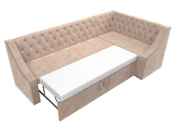 Кухонный угловой диван Мерлин правый (полностью велюр бежевый) - Вид 7