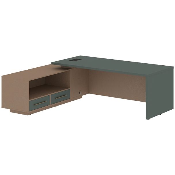 Стол руководителя с тумбой VCT 2319(L) Нефрит/Бронза браш/Кобра 2300х1900х750 VELION - Вид 1