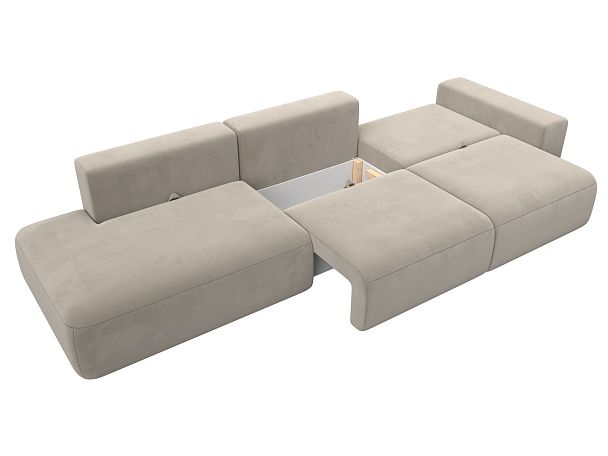 Диван прямой Лига-036 Модерн Лонг подлокотник справа Микровельвет бежевый - Вид 8