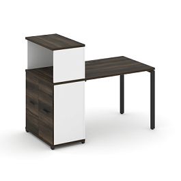 Concept Стол рабочий с опорным распаш. шкафом с надставкой низ. CN.SP-225 W Дуб Мали/Белый Бриллиант/Металл Черный 1400*720*1140 - Фото предпросмотра