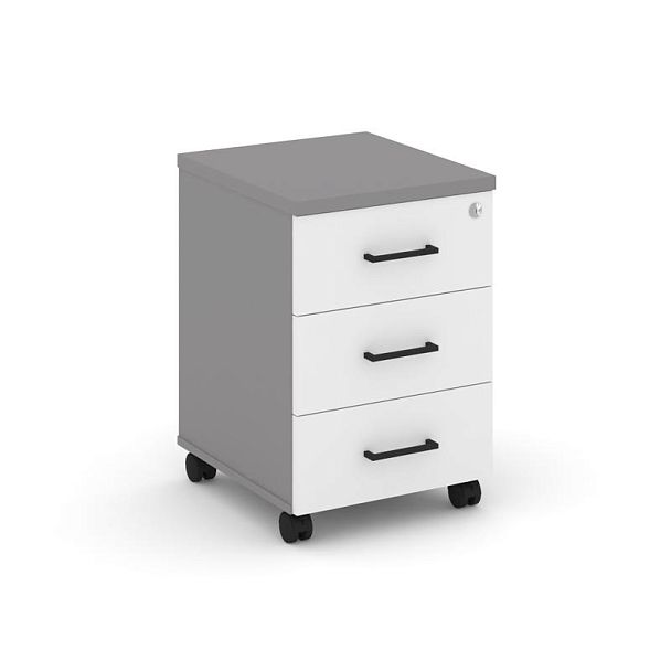 Стайл Проджект Тумба мобильная 3 ящика. Стандартные колеса SN.TM-002 Серый Пепел/Белый/Черный Ручки - Вид 1