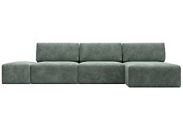 Диван угловой модульный с пуфом Лига-060 НПБ Лонг угол универсальный Велюр зеленый - Фото предпросмотра
