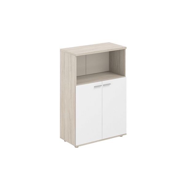 Шкаф средний Sigma с нишей 800х400х1200, 2-х дв., з.ст HDF / корпус: дуб светлый; фасады: белый - Вид 1