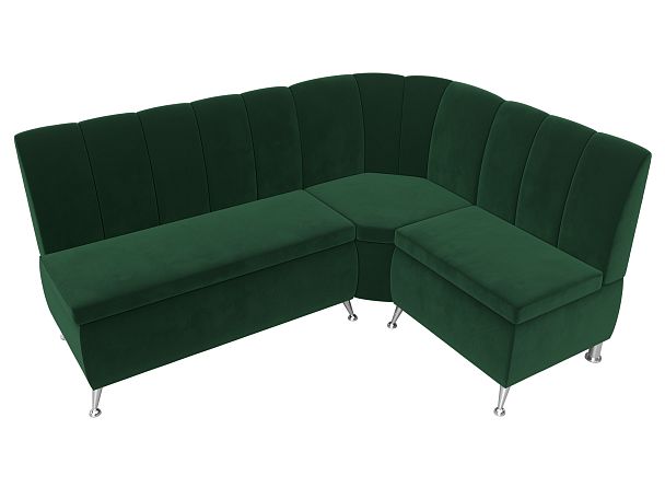 Кухонный угловой диван Кантри правый (полностью велюр зеленый) - Вид 5
