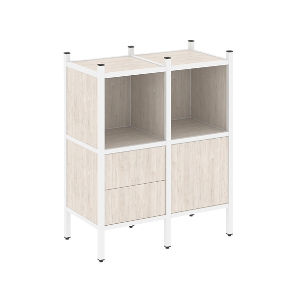 Loft Прямой стеллаж наборный VR.L-02 Денвер светлый/Белый металл 862*446*1047 - Вид 1