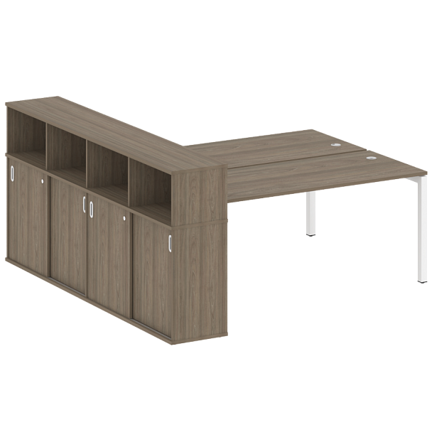 Metal System Quattro Р. ст. с шкафом-купе на П-образном м/к 50БП.РС-СШК-4.5 Т Вяз/Белый металл 2210*2332*1098 - Вид 1