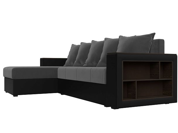 Диван угловой Дубай Лайт угол левый (основа велюр серый, компаньон экокожа черная) - Вид 3