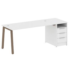 Metal System Р. ст. с тумбой на А-образном м/к БА.РС-СТП-1.4 Белый/Мокко металл 2012*720*750 - Фото предпросмотра