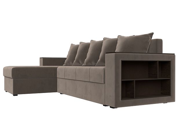 Диван угловой Дубай Лайт угол левый (полностью велюр коричневый) - Вид 3