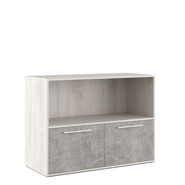 Шкаф низкий с горизонтальной нишей B-tone 106,4x45x78 сосна бетон светлый - Вид 1