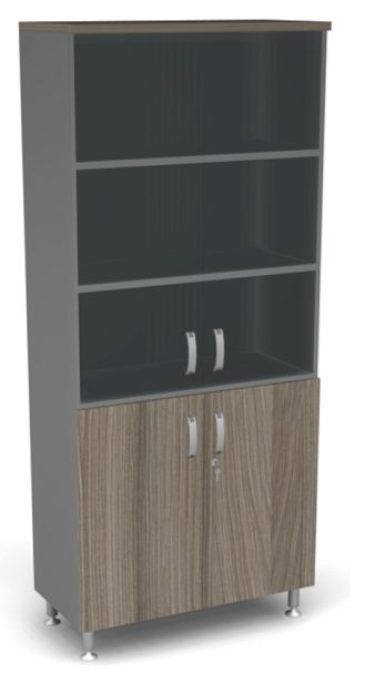 Шкаф широкий закрытый стекло ДВП Берлин Дрифтвуд/Серый ШКС51-90 з/с ДВП - Вид 1