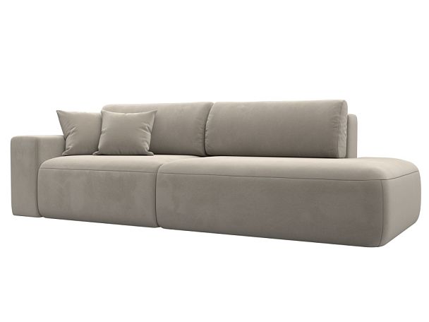 Диван прямой Лига-036 Модерн подлокотник слева Микровельвет бежевый - Вид 1