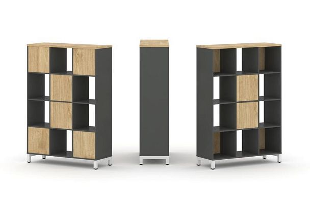 Стайл Проджект Набор стеллажа 1 сторон., 4 яр. SN.NS-431 Антрацит/Тиквуд Светлый/Металл Белый 1121*4 - Вид 1