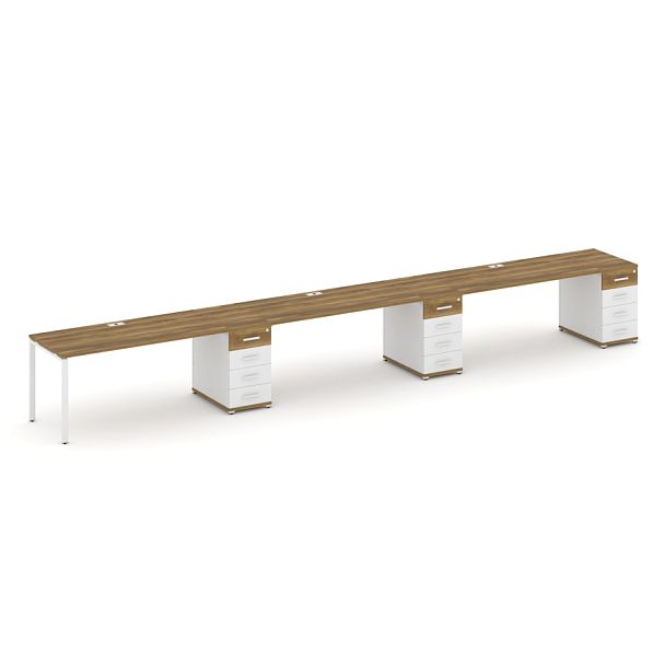 Concept Рабочая станция 3 места с 3 опорными тумбами CN.ORS-444 W Сандал Янтарный/Белый Бриллиант/Металл Белый 6000*720*750 - Вид 1