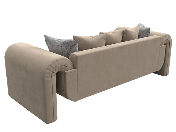 Прямой диван Волна (полностью велюр бежевый, подушки 3 велюр бежевый, 2 велюр серый с узором) - Вид 6