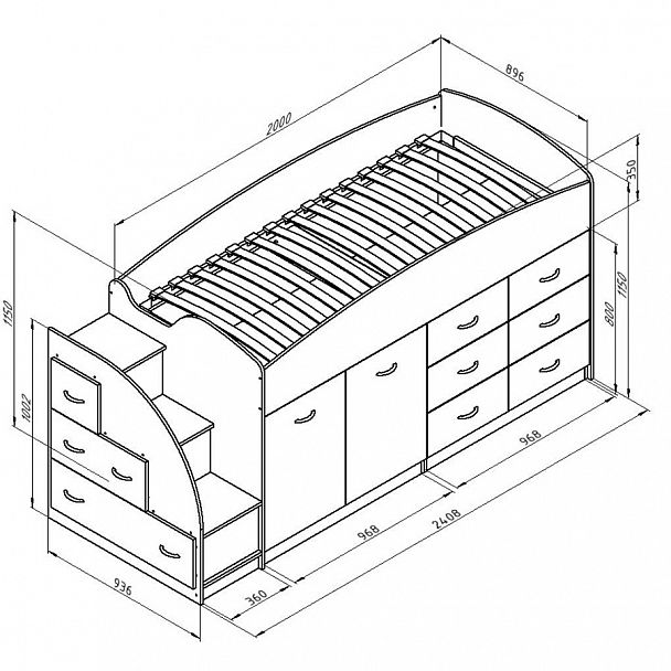 Кровать-чердак "Дюймовочка-4" дуб/оранжевый - Вид 3
