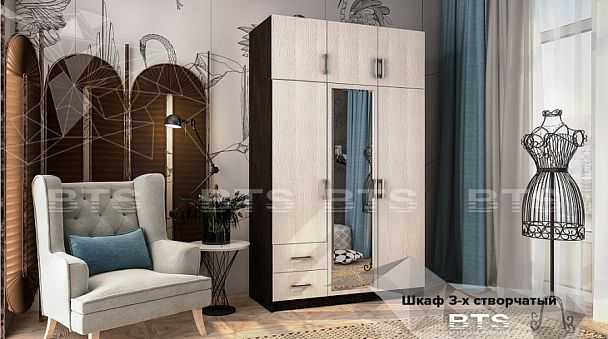 Шкаф 3-х ств.с ящиками (1290х2100х560) венге/лоредо - Вид 1