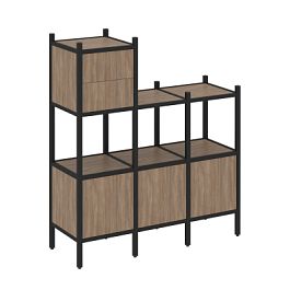 Loft Прямой стеллаж наборный VR.L-13 Дуб аризона/Чёрный металл 1278*446*1458 - Фото предпросмотра