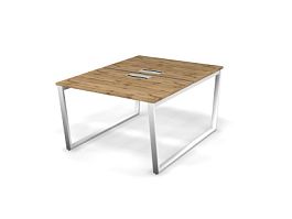 MATRIX 121S203-V Стол прямой двойной, пров-ик Merida (V-опоры) 1180х1590х775 Дуб Крафт Золотой/Белый - Фото предпросмотра