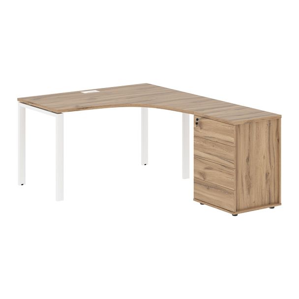 Стол эргономичный с тумбой EUCET 1318(R) Дуб Денвер светлый/Белый 1360х1880х750 EDIS - Вид 1