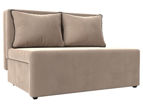 Диван прямой Лагуна (полностью велюр бежевый, кант велюр коричневый) - Вид 1