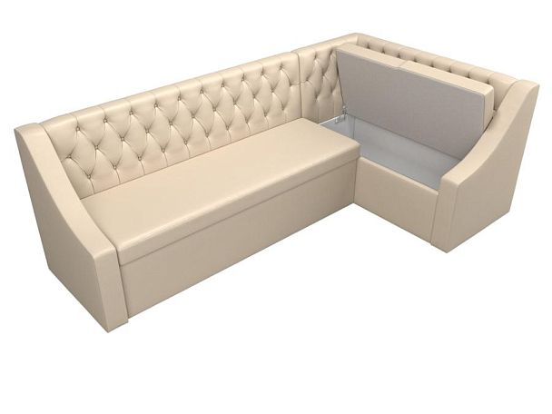 Кухонный угловой диван Мерлин правый (полностью экокожа бежевая) - Вид 6