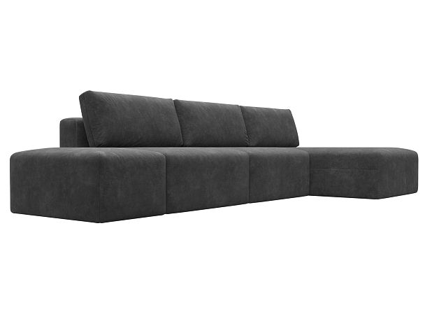 Диван угловой модульный с пуфом Лига-060 НПБ Лонг угол универсальный Велюр серый - Вид 3