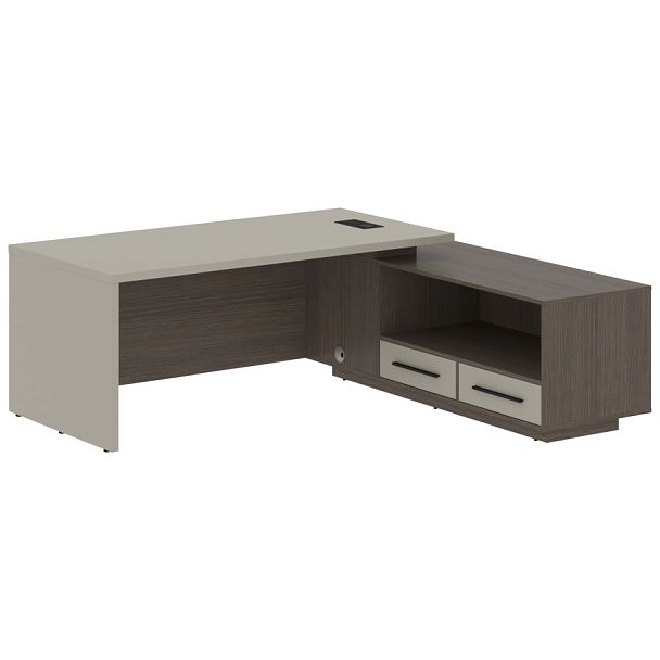 Стол руководителя с тумбой VCT 2119(R) Аметист/Черный матовый/Дуб Сильвер 2100х1900х750 VELION - Вид 1