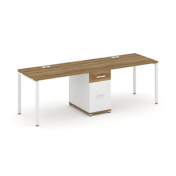 Concept Рабочая станция 2 места с 1 опорной тумбой CN.ORS-405 W Сандал Янтарный/Белый Бриллиант/Металл Белый 2380*720*750 - Вид 1