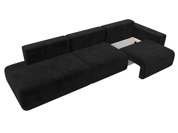 Диван прямой Лига-036 Модерн Лонг подлокотник справа Велюр черный - Вид 7