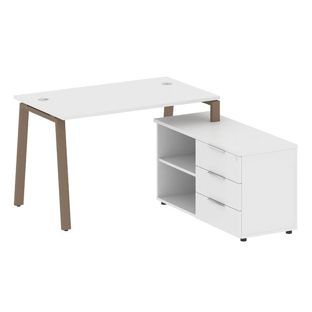 Metal System Р. ст. с тумбой на А-образном м/к БА.РС-СТС-2.2 (R) Белый/Мокко металл 1300*1520*750 - Вид 1