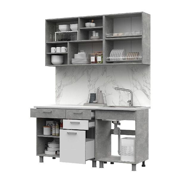 Кухня Денвер 1,6 Фасад БЕЛЫЙ/Корпус АТЕЛЬЕ СВЕТЛОЕ - Вид 2