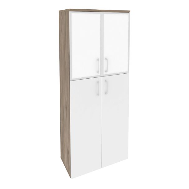 Onix Шкаф высокий широкий O.ST-1.7 R white Тиквуд темный/Белый бриллиант/Стекло white 800*420*1977 - Вид 1