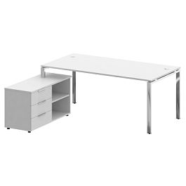 Metal System Direct Стол руковододителя с тумбой левый БГ.СРТ-5.9 (L) Белый/Нерж. сталь 1900*1720*750 - Фото предпросмотра