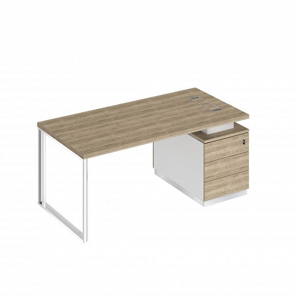 Стол руководителя на опорной тумбе (левый/правый) "Bravo" БР 103  дуб гладстоун светлый/белый премиум/дуб гладстоун светлый - Вид 1