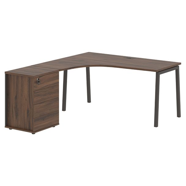 Стол эргономичный с тумбой ELCET 1518(L) Дуб Денвер тёмный/Мокко 1560х1880х750 EDIS - Вид 1