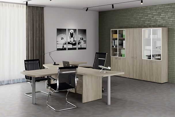 Стол переговорный малый Wing 900х900х750 / цвет: дуб светлый, опора серебрянный металлик - Вид 4