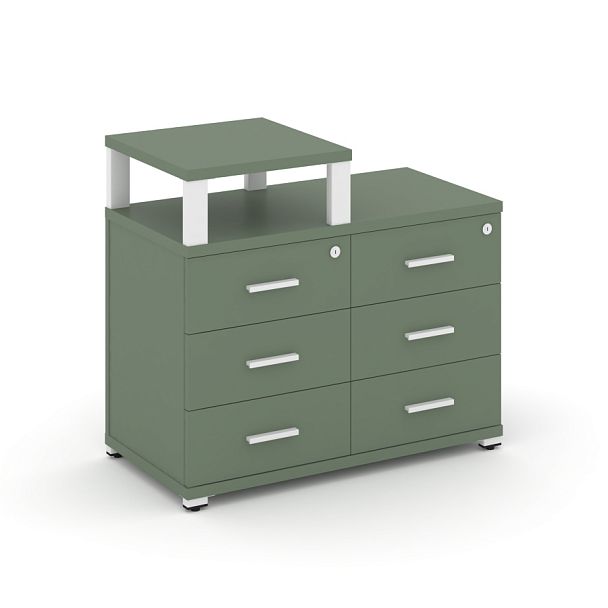 Concept Тумба приставная широкая 6 ящ. с надставкой узкой CN.TSP-008 W Кобо/Металл Белый 836*420*750 - Вид 1