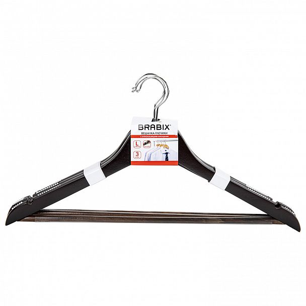 Вешалки-плечики с антикользящими накладками, КОМПЛЕКТ 3 штуки, размер 48-50, дерево, BRABIX, 607476 - Вид 5