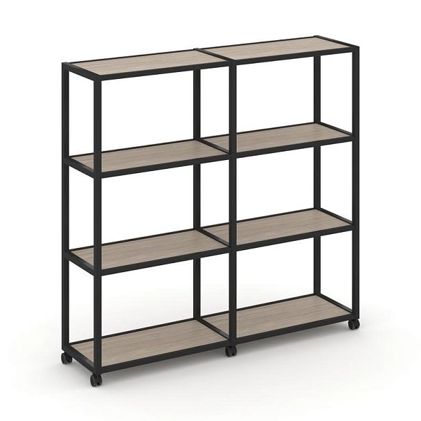 Shelf Mobile Стеллаж 4 уровня 2 секции VR.LT-STK-411.08 Дуб Аттик/Металл Черный 1570*400*1523 - Вид 1