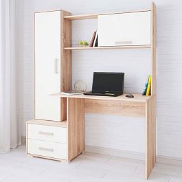 Стол компьютерный Квартет-9 (1400*1716*550) дуб сонома/белый - Фото предпросмотра