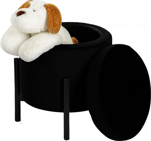 Комплект пуфов Кен с местом для хранения Черный велюр H-75/черный, 2 шт. - Вид 1