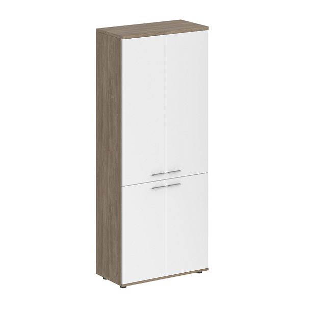 Шкаф высокий Sigma 800х400х1955, 4-х дв, з.ст HDF / корпус: дуб темный; фасады: белый - Вид 1