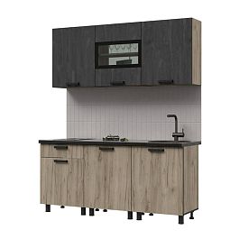 Кухня Эдинбург 1.8 Фасад ЖЕЛЕЗНЫЙ КАМЕНЬ/Корпус ДУБ КРАФТ СЕРЫЙ - Фото предпросмотра