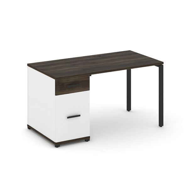 Concept Стол рабочий с 1 опорной тумбой CN.SP-405 W Дуб Мали/Белый Бриллиант/Металл Черный 1400*720*750 - Вид 1