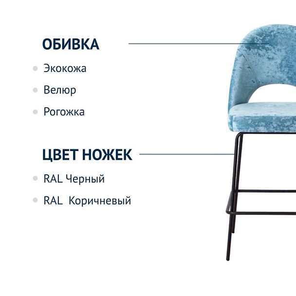 Стул барный Маллин, велюр Palermo sky 08, ножки металл - Вид 7