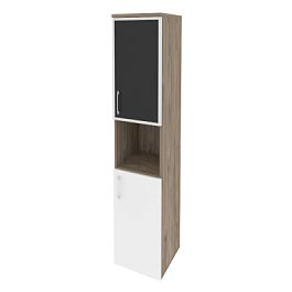 Onix Шкаф высокий узкий правый O.SU-1.4 R (R) black Тиквуд темный/Белый бриллиант/Cтекло black 400*420*1977 - Фото предпросмотра