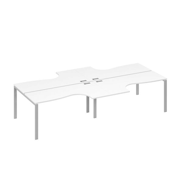Рабочая станция со столами Классика на опорах UNO (4х160) A4 А4 Б1 182-2 БП белый премиум / металлокаркас серый - Вид 1